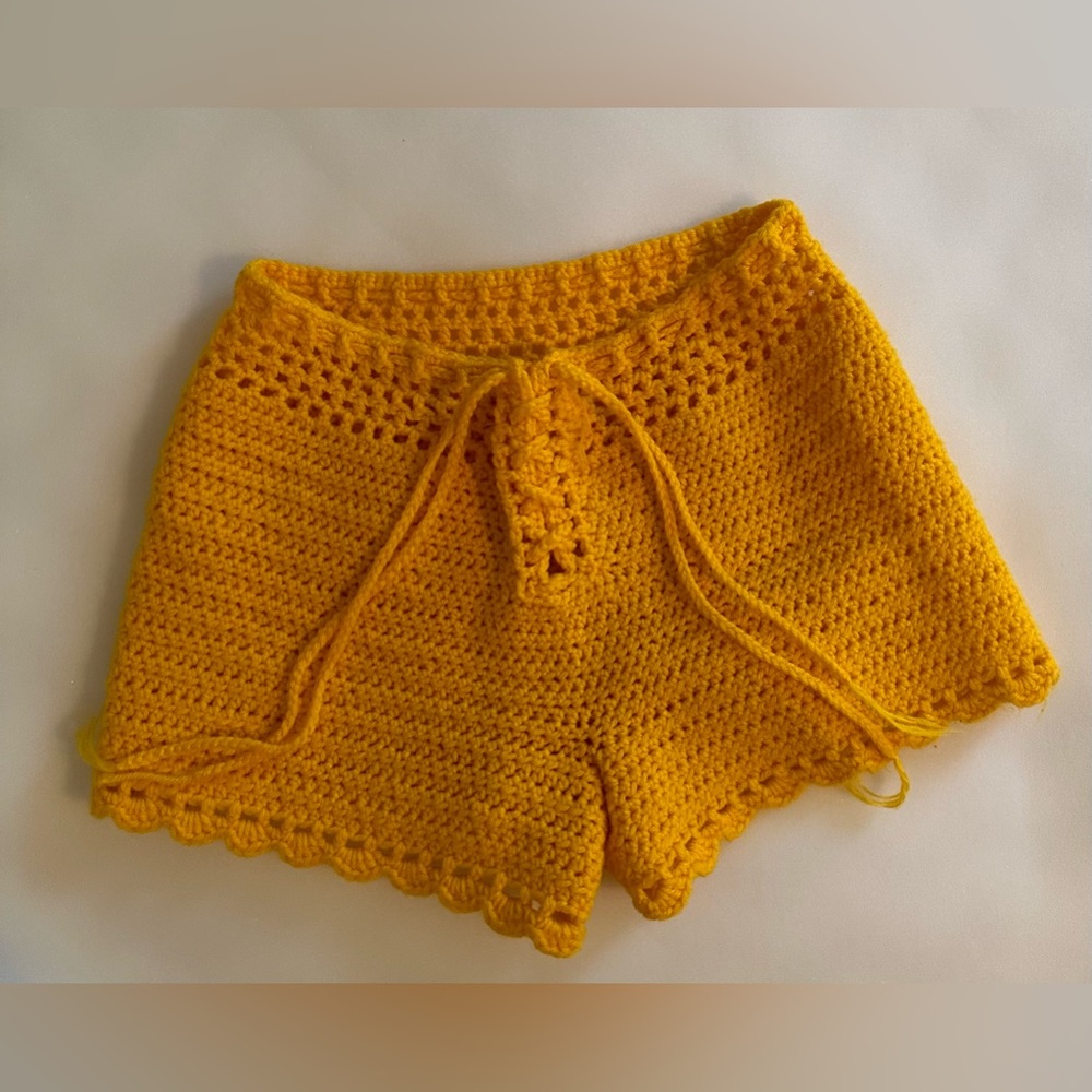Hand-Crocheted Custom Shorts: Retro Yellow Yarn